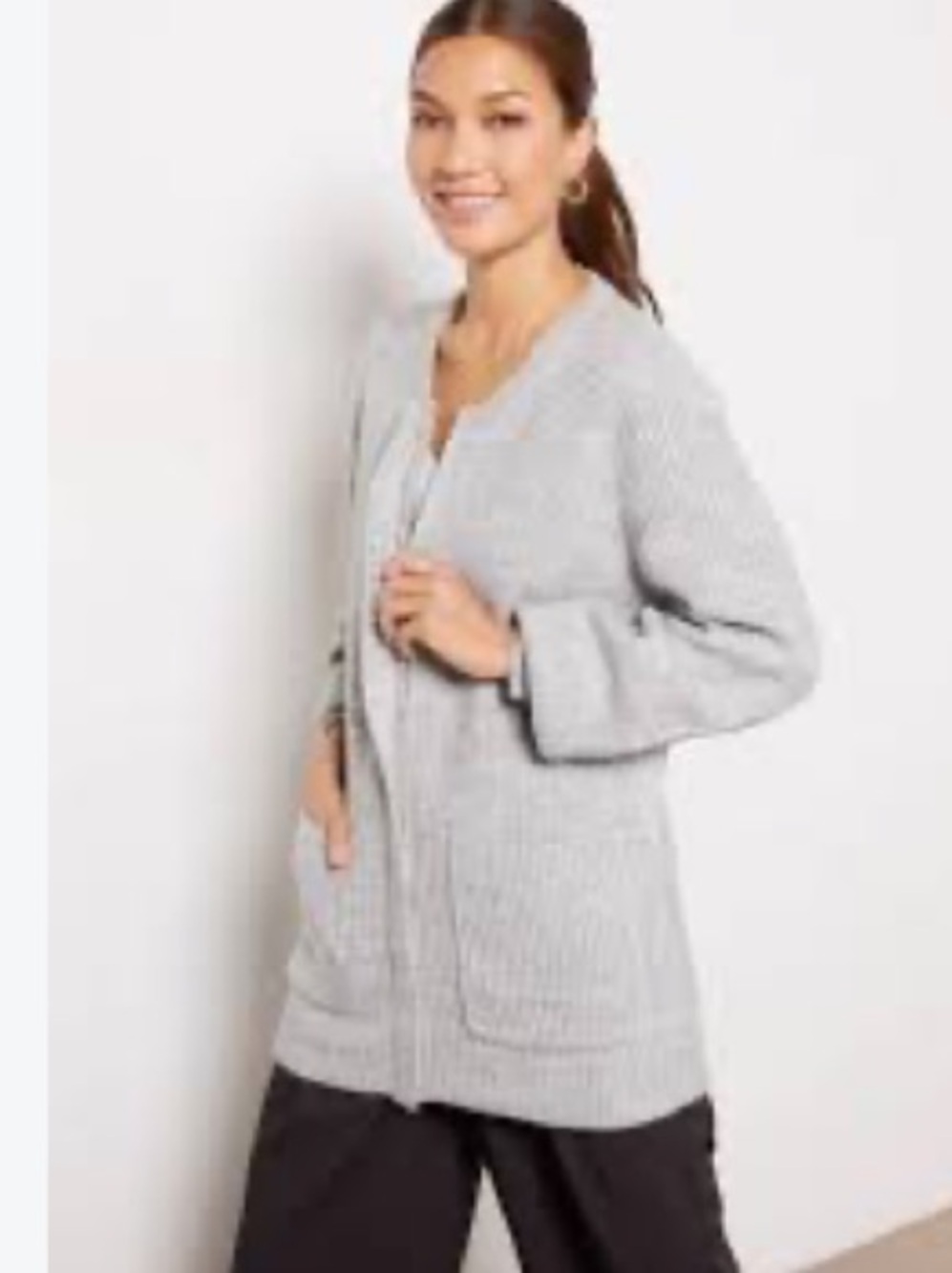 EVEREVE Harlow Zipper Cozy Ribbed Crewneck Cardigan Sweater with Pockets